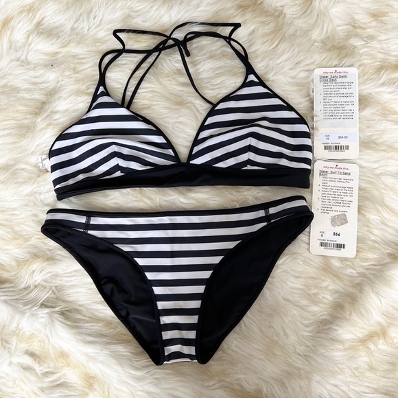 Lululemon Reversible Black White Stripe Bikini Set size 10 top and 8 bottom - Picture 1 of 7